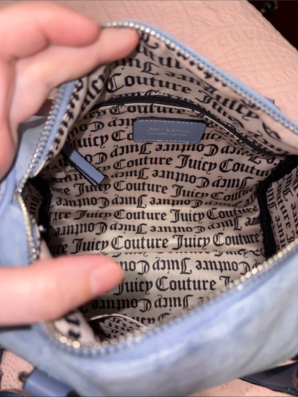 Juicy Couture Pale Blue Velvet Crossbody Bag